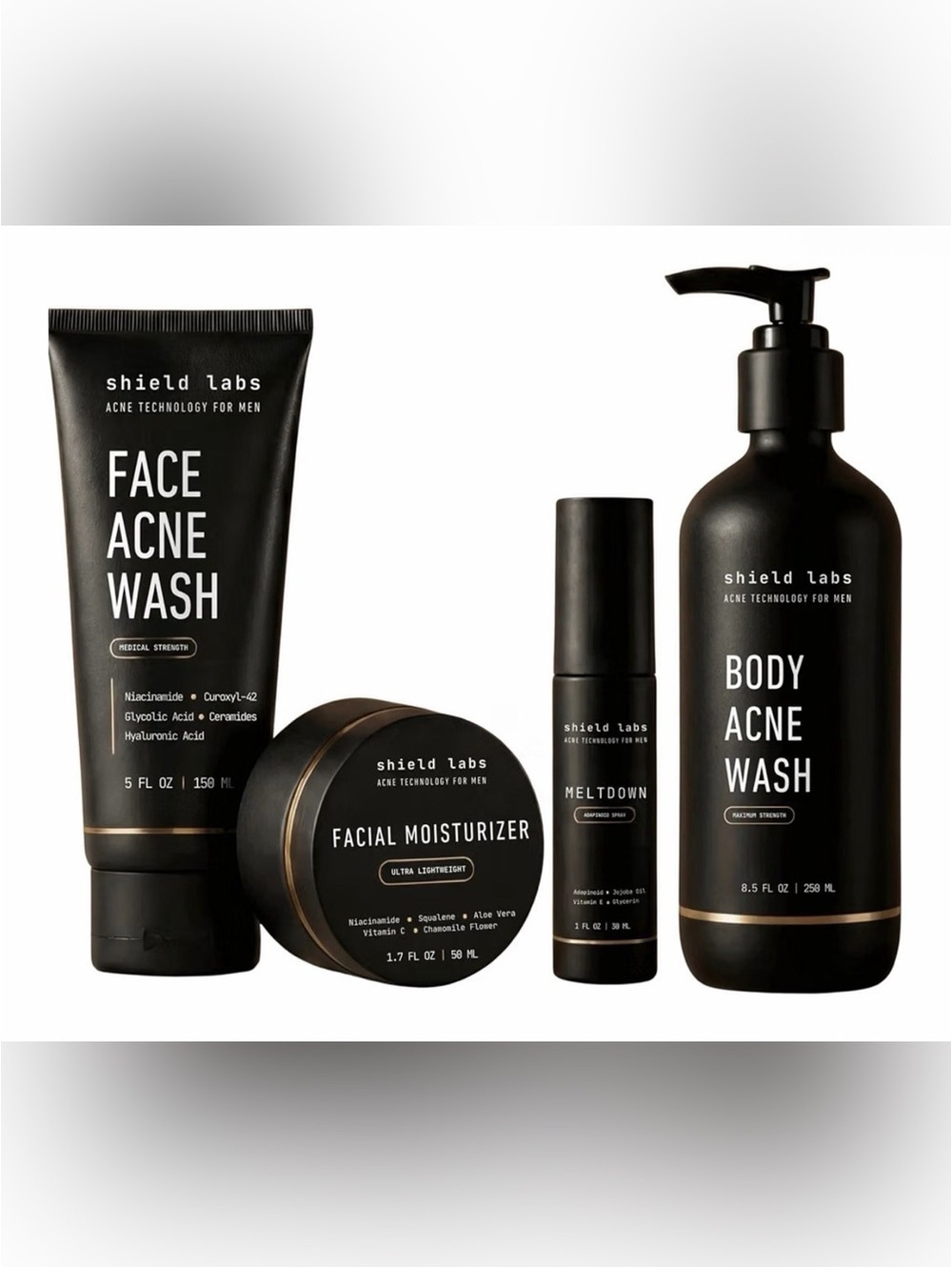 Shield Labs 4-Piece Face and Body Acne Care System Set NEW